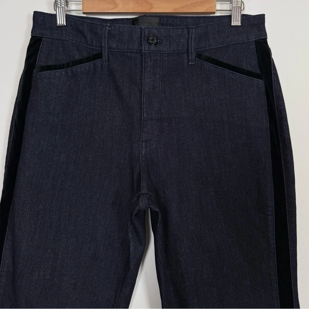 White House Black Market Wide Leg Jeans High Rise Trouser 12P Velvet Trim NWT